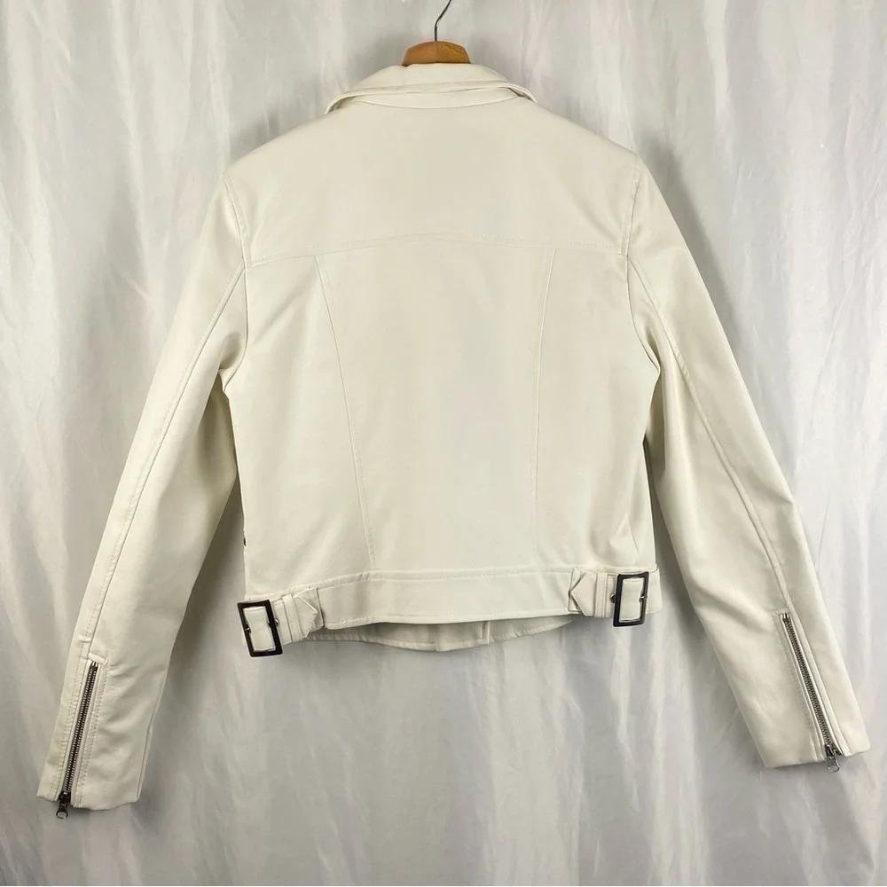 Love Tree White Vegan Leather Moto Zipper Jacket Size Large - Picture 10 of 16